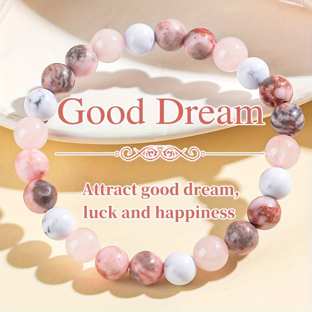 Image of 1pc Bohemian Natural Stone Bead Bracelet - Unisex Elegant Jewelry With Pink, White & Gray Polished Beads, Handmade For Daily Wear & Gifting, Symbolizes Good Luck, Happiness & , Bohemian Jewelry