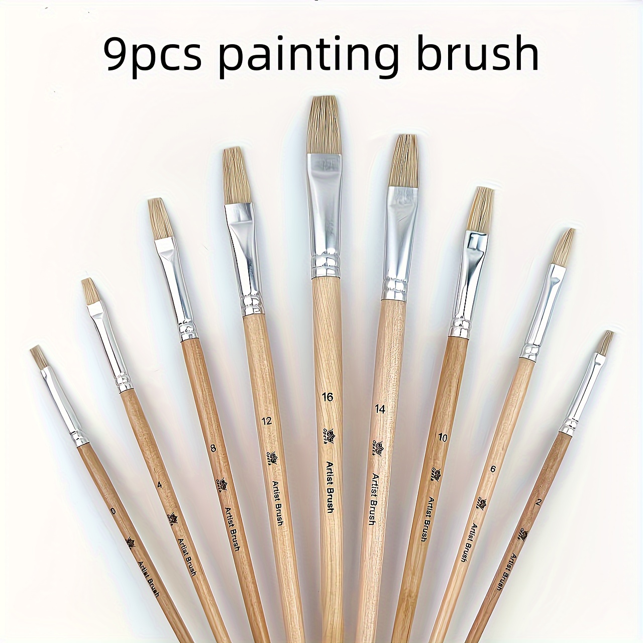 

9pcs Professional Paint Brush Set, Bristle Hair, Durable Wooden Handles, Comfort Grip, High Absorption For Watercolor, Oil, Acrylic Painting - Fine Art Brushes For Artists