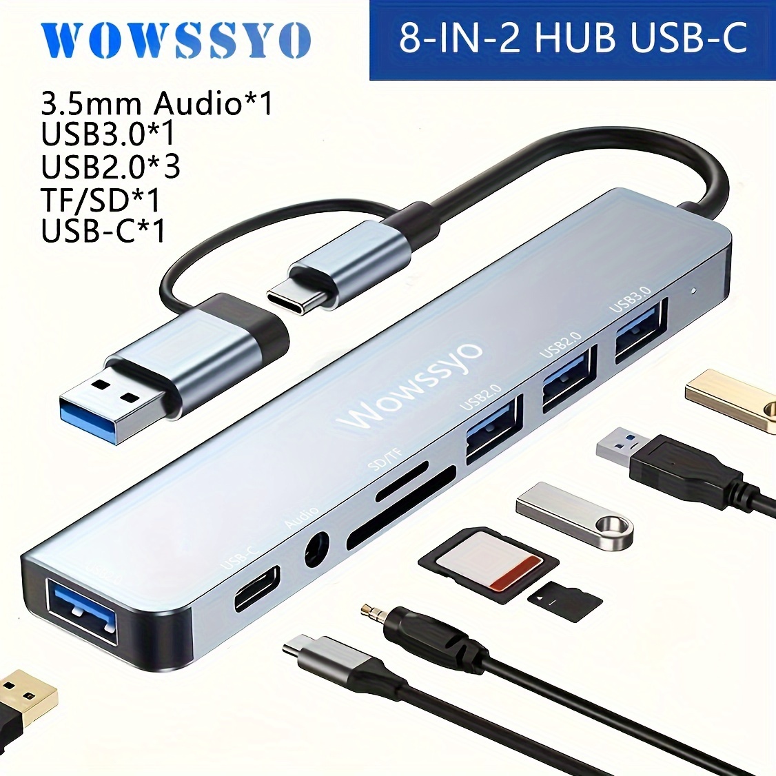 

Wowssyo 8 In 1, Usb C Adapter For Pro/air, Hdtv 4k, Sd/tf Audio Usb 3.0/ 2.0, For Pro M1, Xps, Pro7/pro X Chromebook Samsung, Pc Laptops