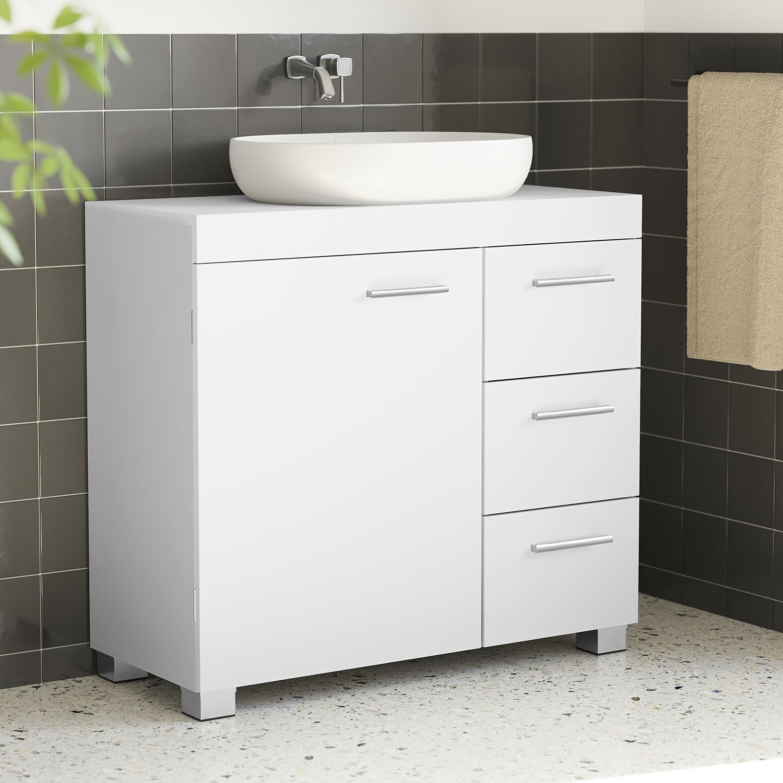 E-shop Unterschrank, Badezimmerschrank mit 3 Schubladen, 2 Fächern hinter der Tür, 30 x 70 cm