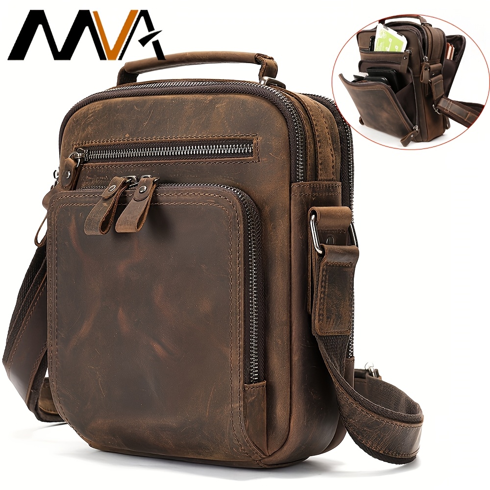 

Mva Vintage Genuine Leather Messenger Bag For Men, Multi-functional Crossbody Shoulder Bag With Polyester , Small Satchel For Tablet - Guangzhou