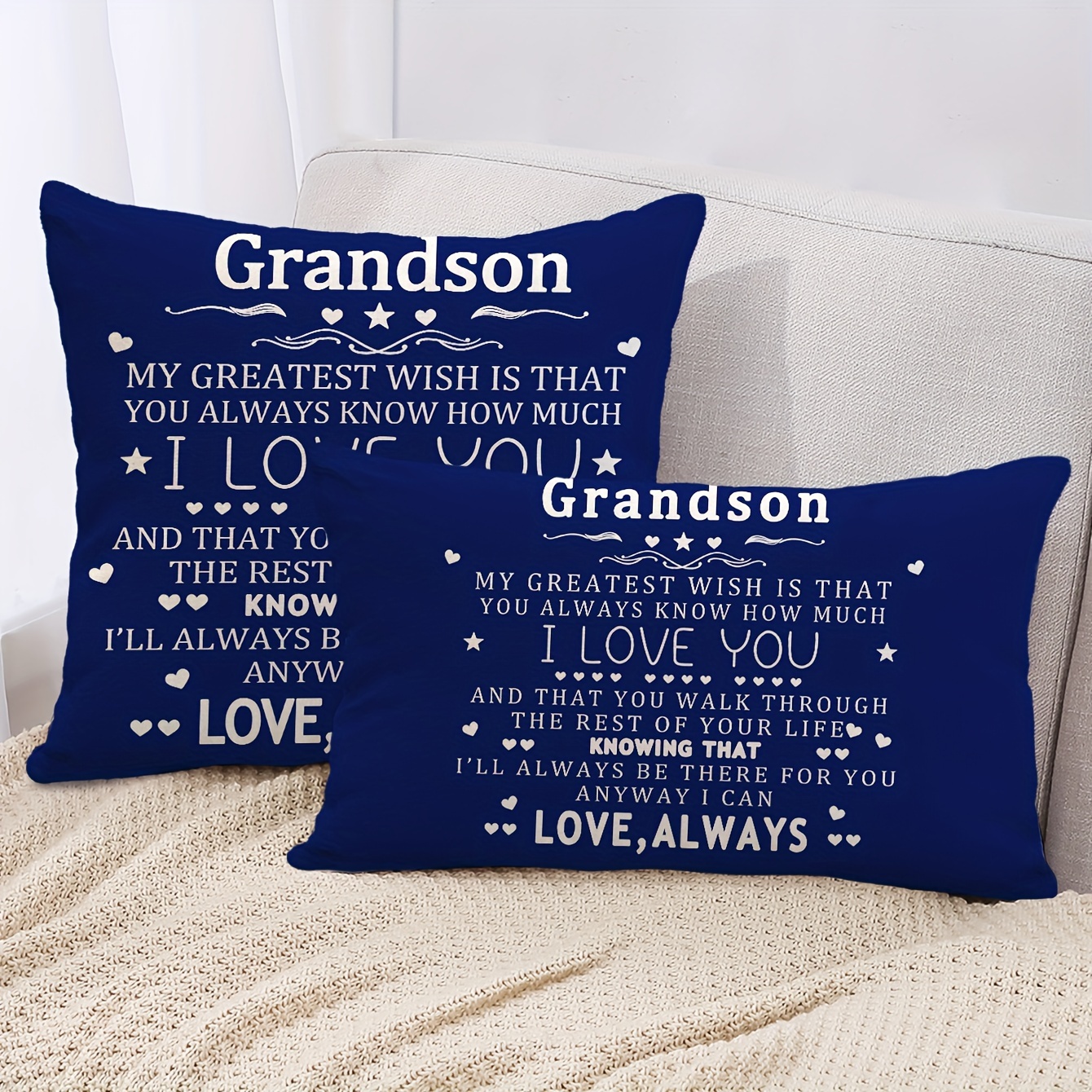 

1pc, Grandson Inspirational Throw Pillow Cover, 1pc, Navy Blue, Rustic Cabin Style, Decorative Sofa Cushion Case, Love Message, 18x18 Inches, No Insert