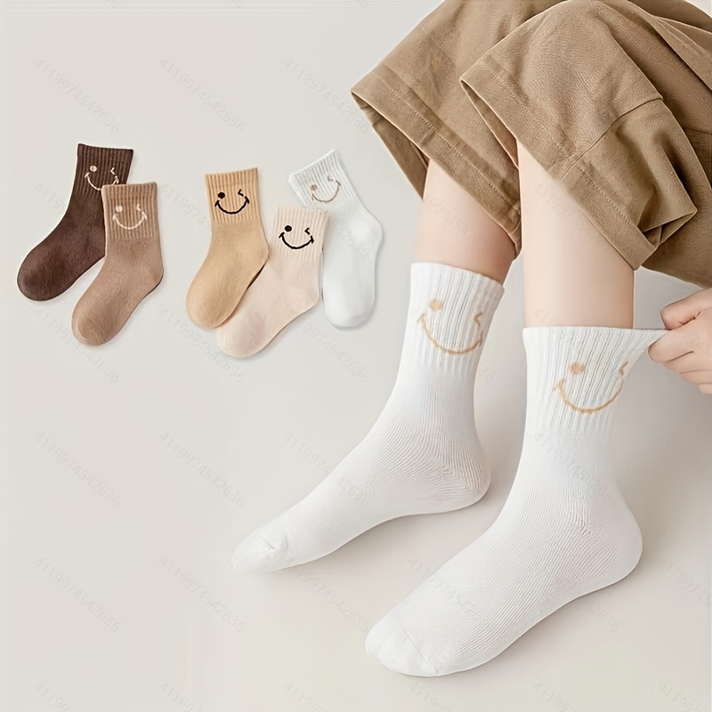 5-pair Children's Socks For Spring, Autumn, And Winter, All-cotton Mid-calf Socks For Boys And Girls, Toddlers To Big Kids, Students Ages 1-12