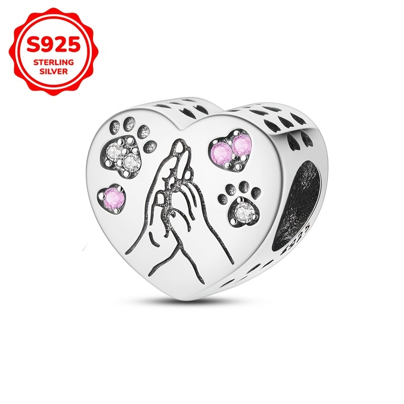 

S925 Sterling Silver Paw Print Bead, Fashionable Diy Round Charm For Bracelets & Necklaces, Ideal Birthday & Festival Gift