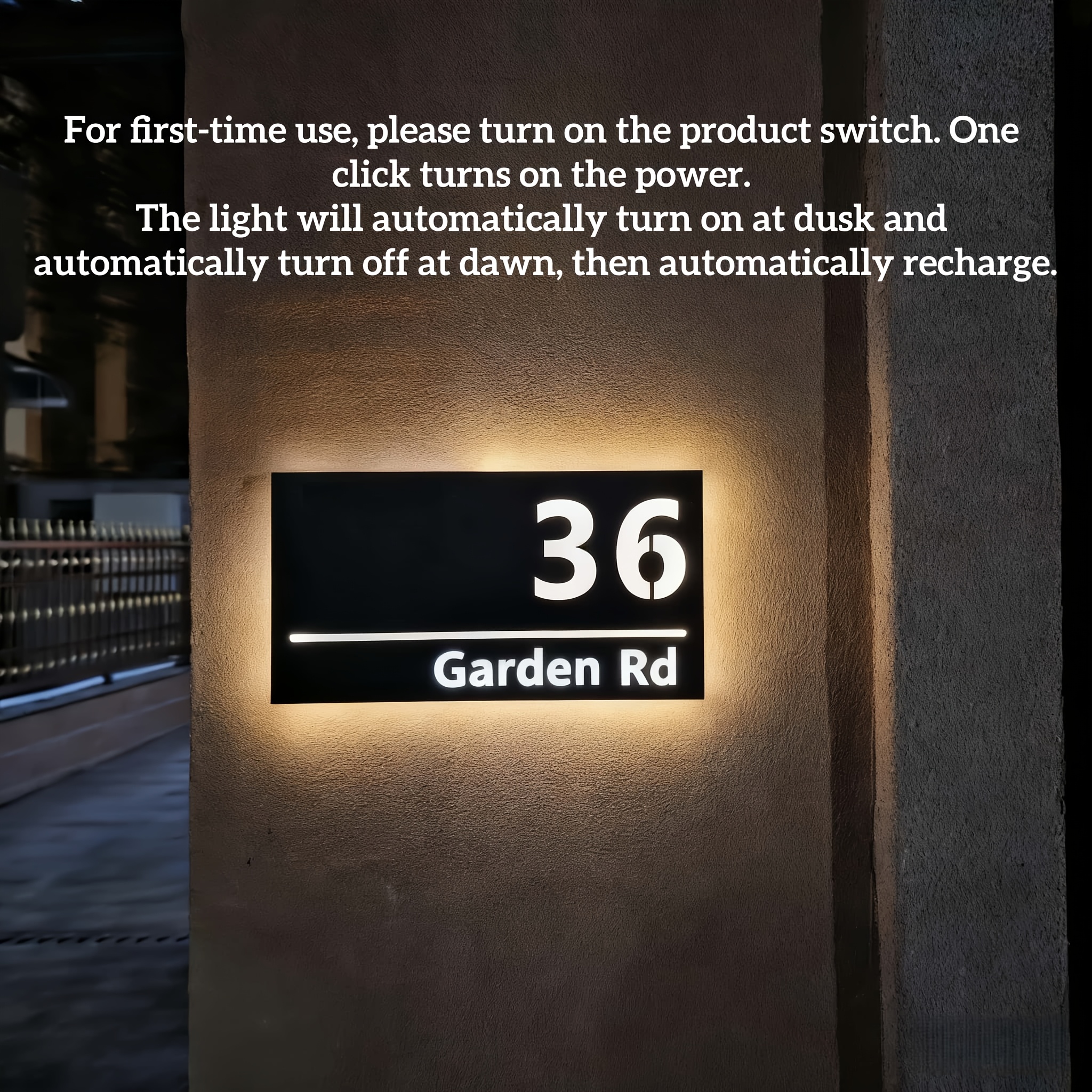 personalized custom illuminated address number plate solar powered led light up door sign acrylic address sign with customizable numbers and address information golden silvery   wireless design handcrafted suitable as a unique wall