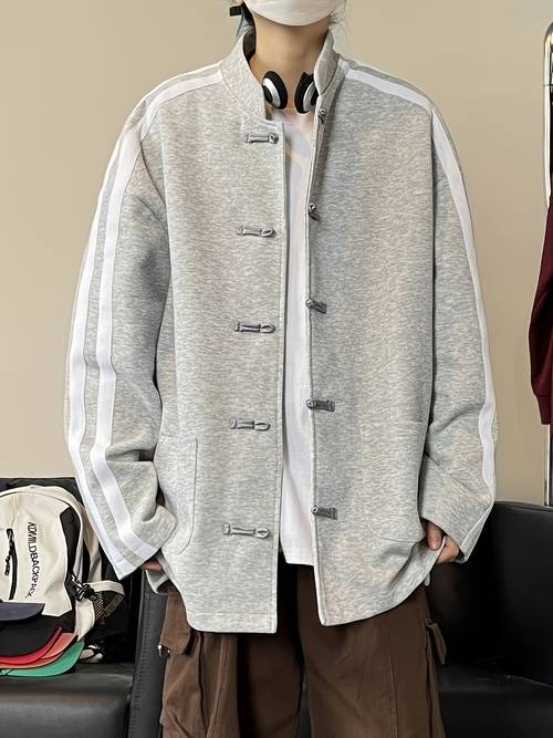 early spring chinese style mens loose jacket coat ethnic style heavyweight button up cardigan sweatshirt top