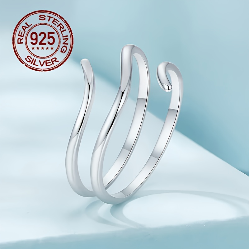 TEMU [sterling Silver Twist Ring] 925 Sterling Silver Adjustable Twist Ring | Hypoallergenic Spiral Unisex Jewelry | Handcrafted Bohemian Party