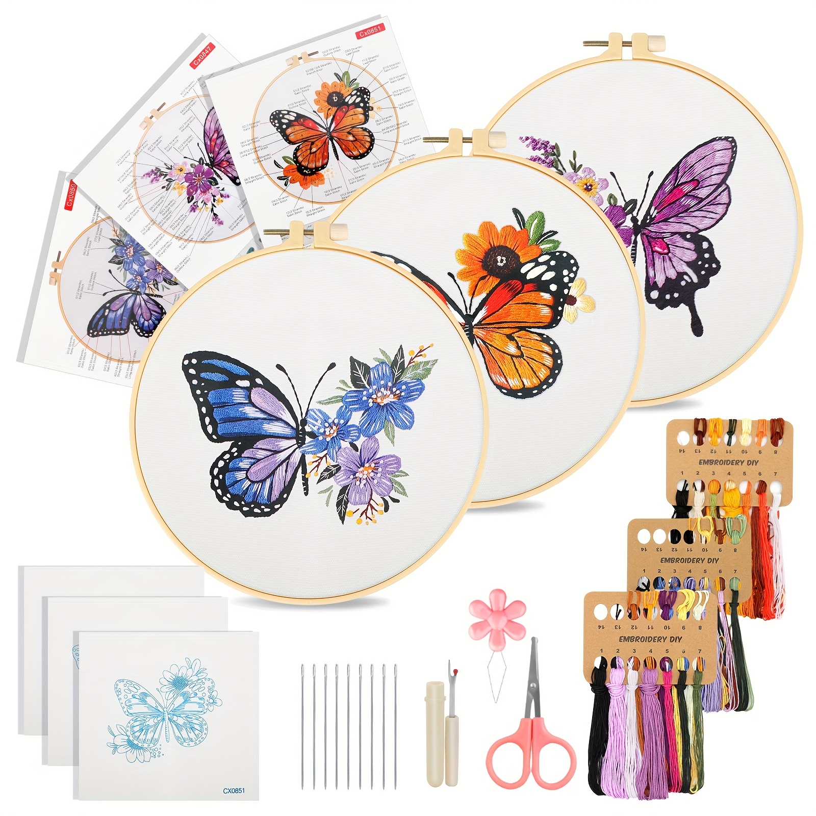 TEMU Set Of Embroidery Kits For Beginners, Featuring Animal Designs For Cross Stitch, Comes With Hoop, Vibrant Threads, Needles, And Instructions,