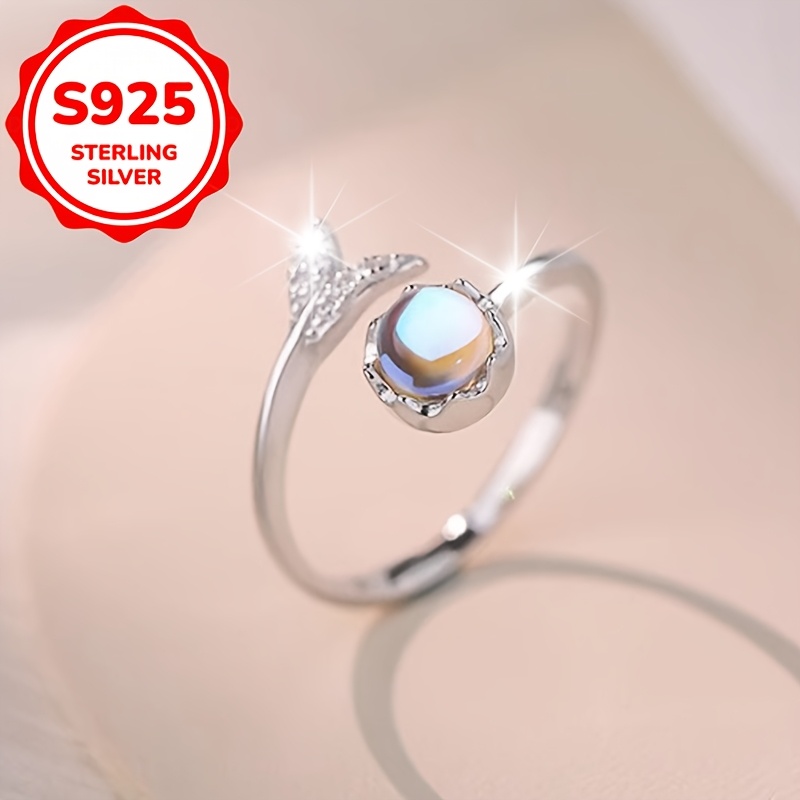 Women's S925 Silver Aurora Moonstone Index Ring