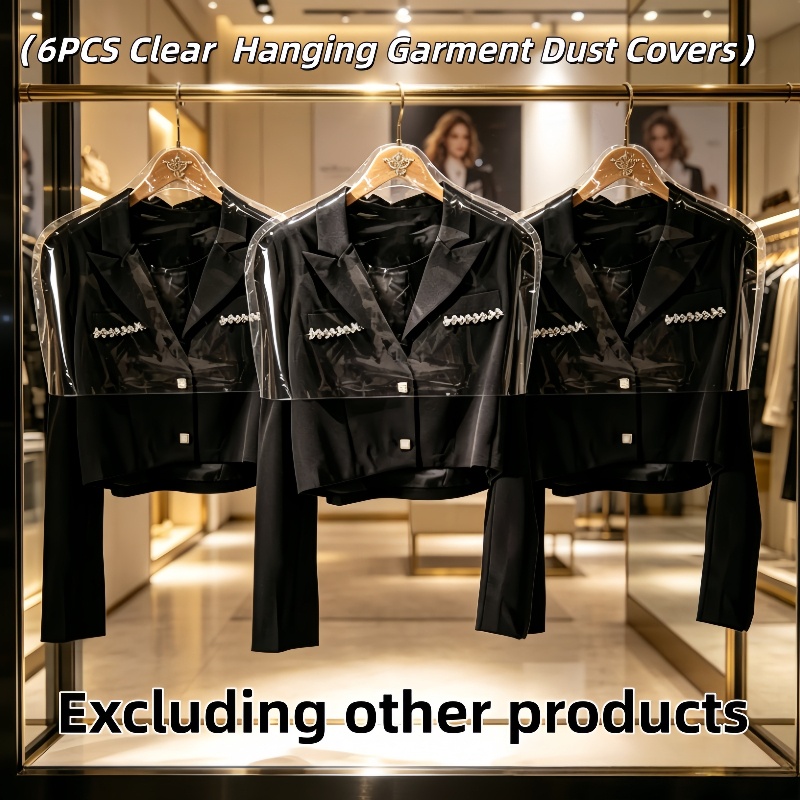 TEMU 6pcs Transparent Pvc Hanging Garment Dust Covers, Reusable Thickened Half-body Hanger Protectors, Rounded Corner Design Fits Hangers , Suitable