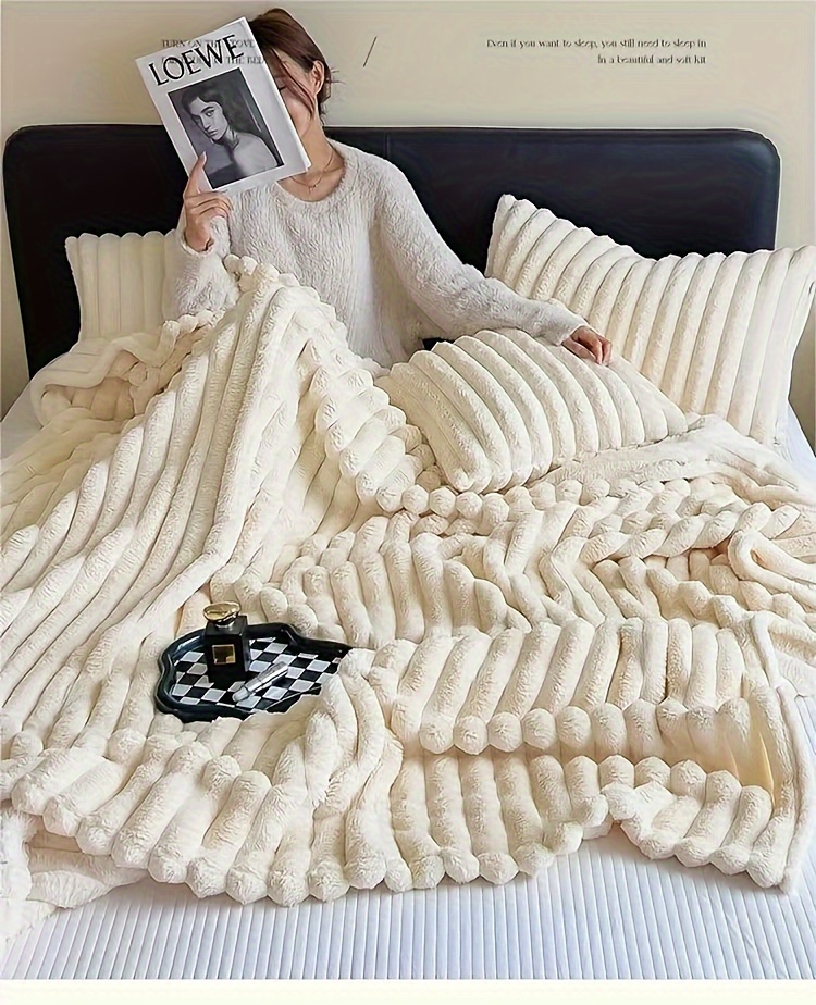 luxury plush throw blanket comfortable milk flannel thick coral fleece machine washable   contemporary style   cozy for sofa and office use details 0