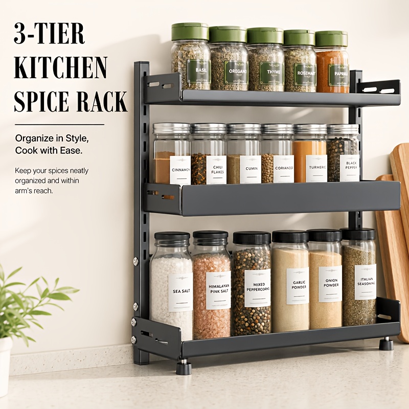 TEMU Étagère à épices de comptoir de cuisine robuste en métal à 3 niveaux, étagère de rangement de cuisine multifonctionnelle avec porte-couteaux,