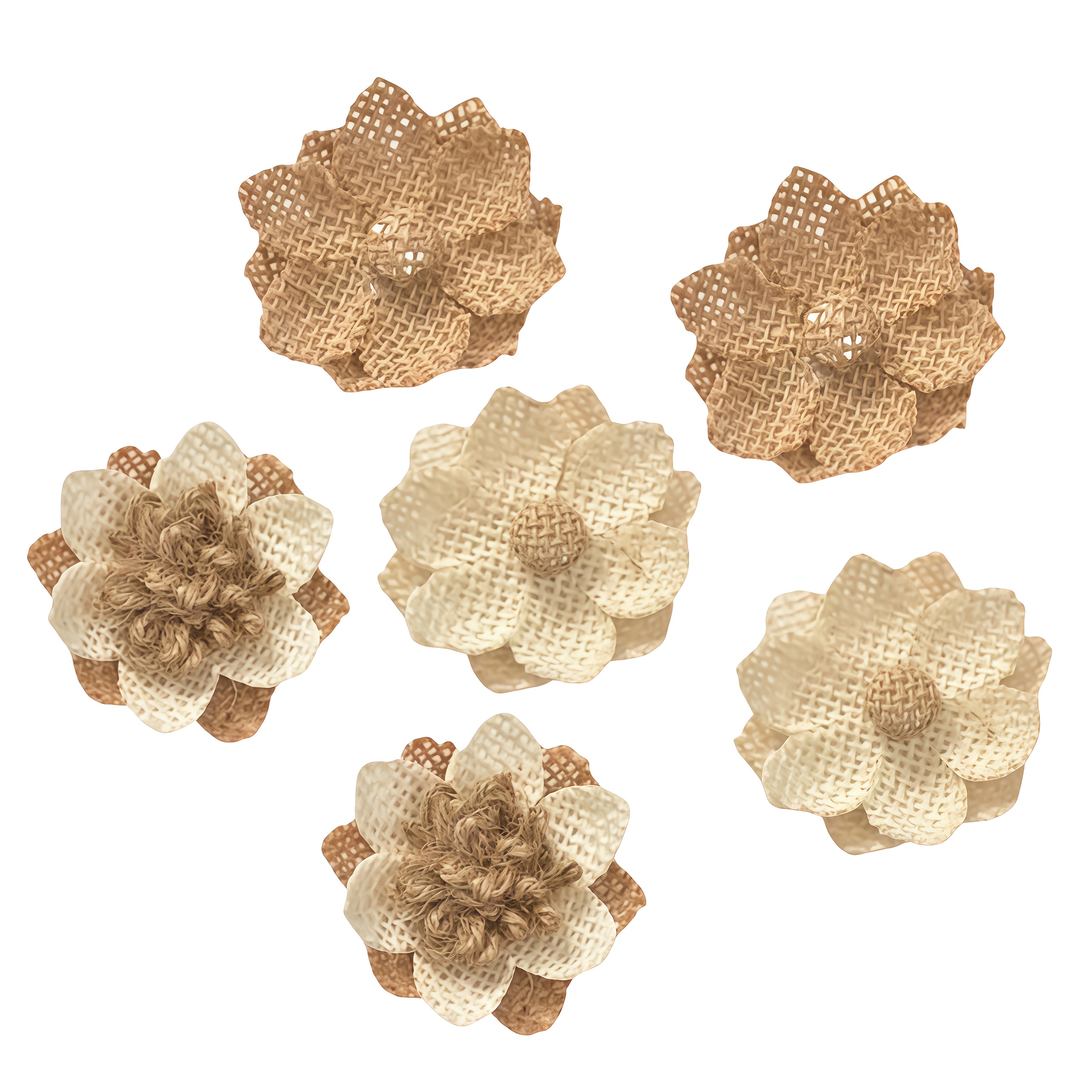 TEMU 6 piezas de flores artesanales de fibra de lino y arpillera con DIY - para manualidades adecuados para envolver regalos, decoraciones de boda,