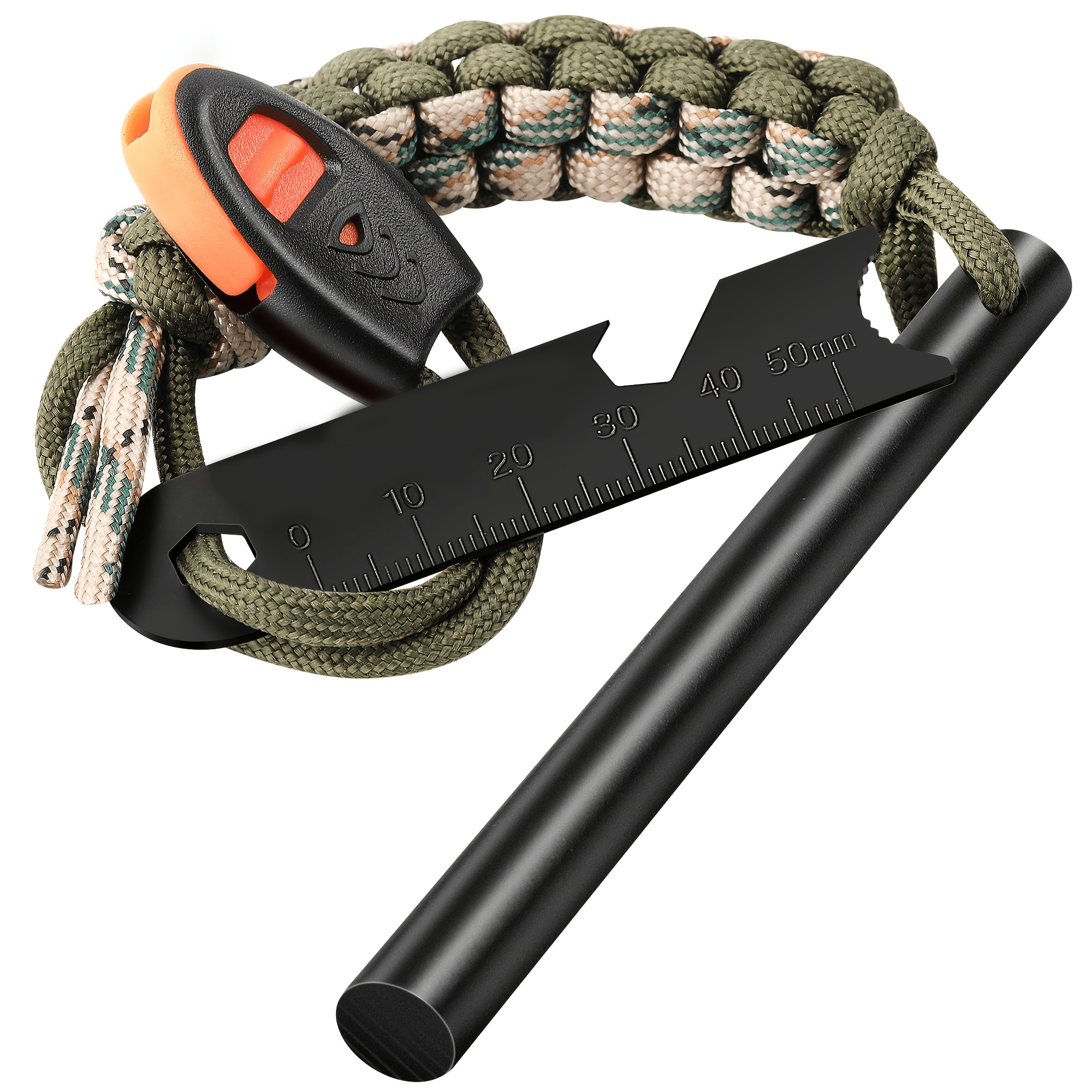 TEMU 1pc Fire Starter Tool With Scraper, Metal Outdoor Survival Tool For Camping, Hiking, Barbecue - No Battery Required, Durable Wilderness Fire