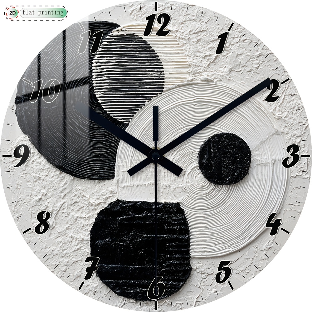 TEMU 1 pz Orologio da parete silenzioso in legno, orologio stampato piatto 2D, utilizza design astratto Yin-Yang per la dell'orologio, moda retr簷 ,