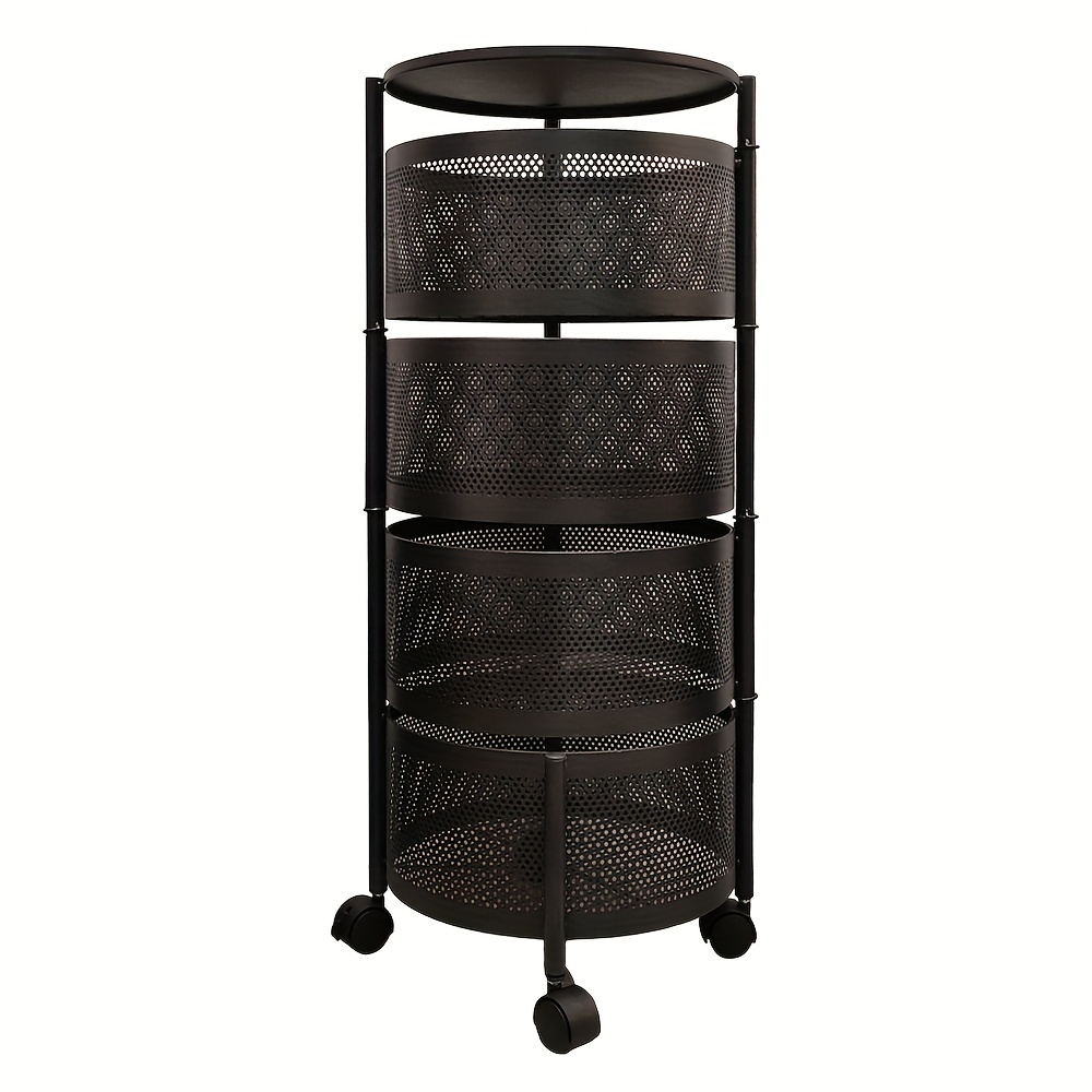 

Rotating Storage Rack With Drawers - Round Metal Organizer Tower With Rolling Wheels For Home, Office & Dorm, Utility Racks