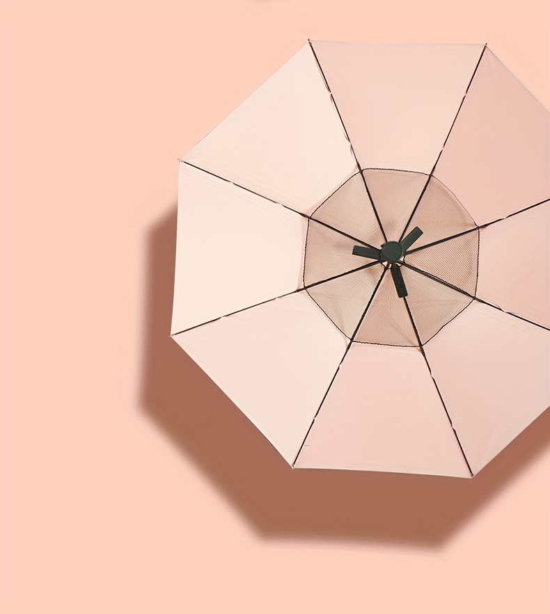 Fashion Stick Umbrella with Cooling Fan - UPF 50+ Sun Protection, Manual Open, 8-Rib Structure, 210T Pongee Fabric, Aluminum Alloy Handle & Ribs, UV-Armour Titanium Silver Coating for UVA/UVB Block