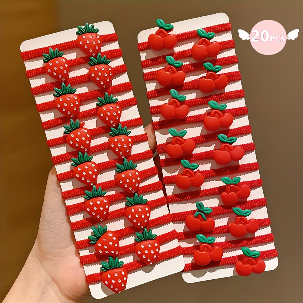 20/30pcs Elastic Bands With Strawberries And Cherries And Hair Additions For Everyday Use, Perfect For Gifting During Season