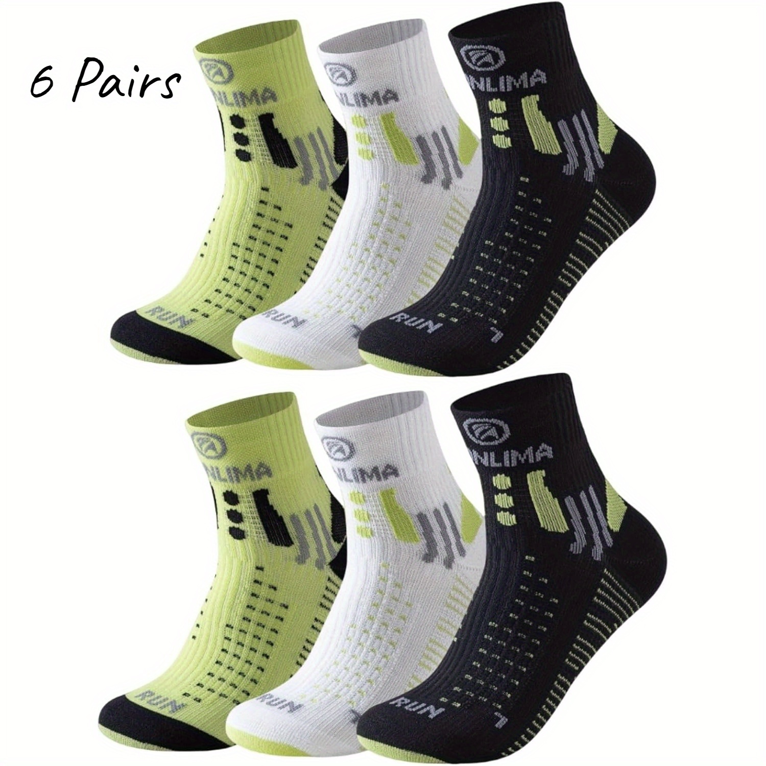 6 Pairs Athletic Socks For Men 5 Thick Cushioned Compression Crew Running Treking Wicking Marathon Hiking Outdoor
