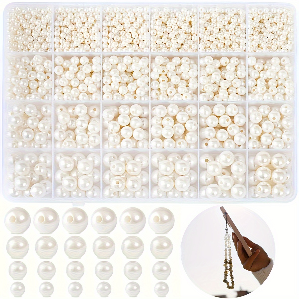 

Ensemble de 1900 perles en acrylique nacrées en blanc, tailles assorties de 4 à 10 mm, sans pierre précieuse, pour la création de bijoux DIY, les breloques de téléphone et les décorations artisanales