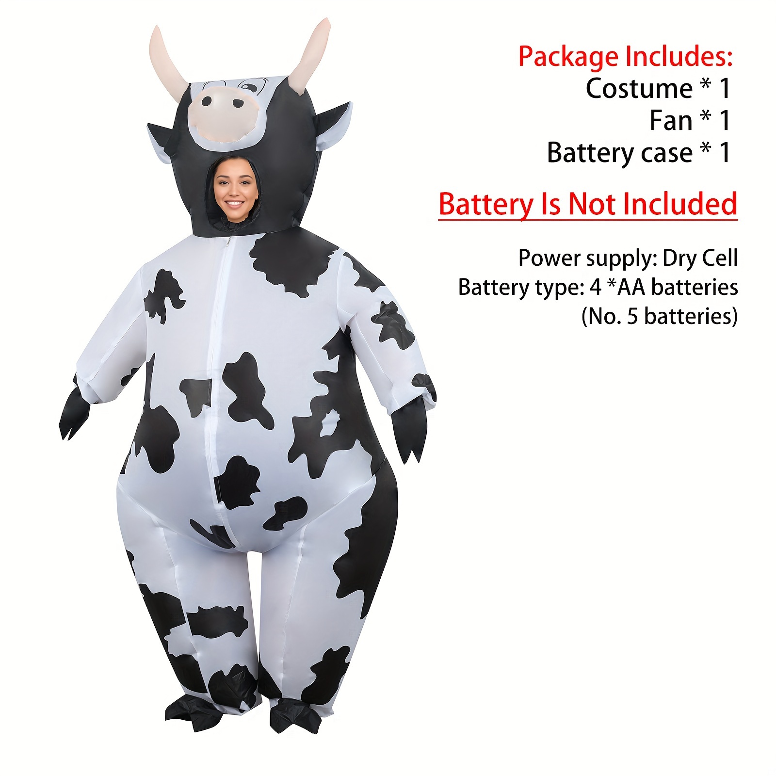 Image of Cow Inflatable Costume, Adult Inflatable Outfit For Role-playing And Parties, Suitable For And Parties - Includes Air Pump And Battery Box (batteries Not Included)