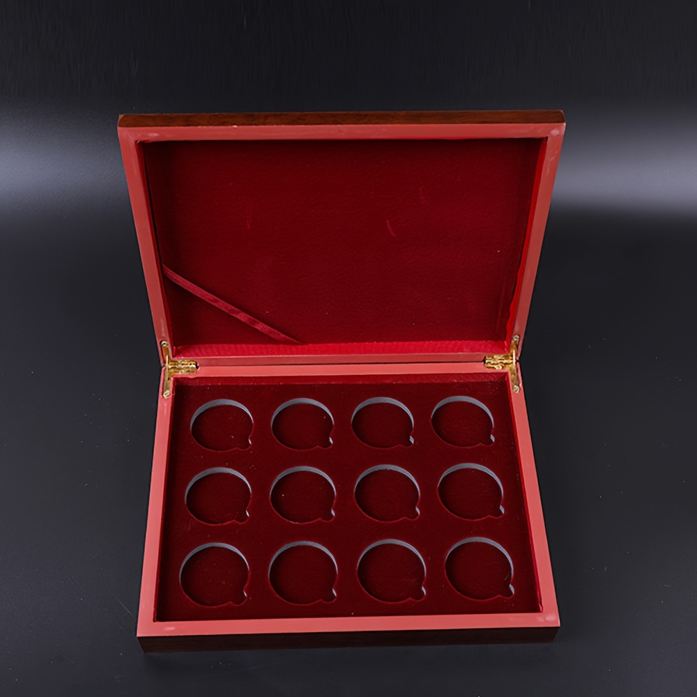 

1set Wooden Coin Storage Collection Box For 12 Coin Holders Display Collection Box(shell With Chinese Characters))