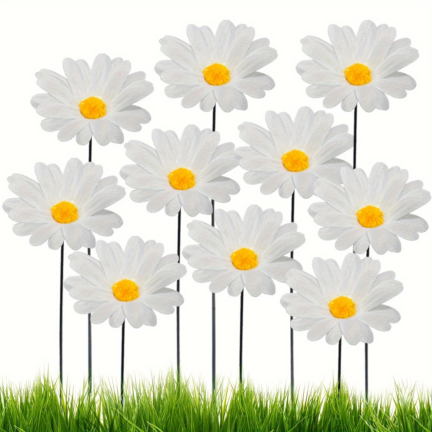 

10-pack White Sunflower Garden Stakes - Artificial Floral Decor For Indoor & Outdoor Spaces, Perfect For Mother's Day & All-season Lawn Beautification