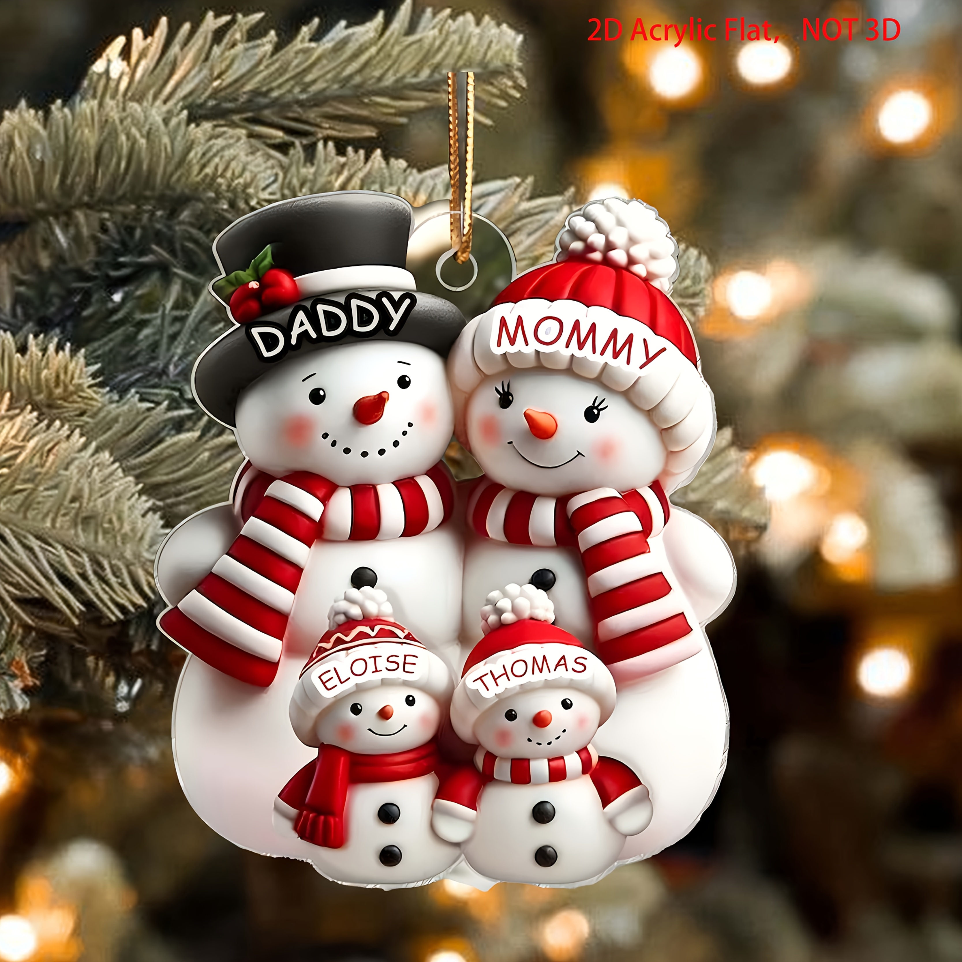 TEMU 2d Flat - Personalized Customization, Snowman Acrylic Pendant, 2d Flat, 2d Flat Snowman Pendant With Customizable Name, 4pcs Snowmen And 6pcs