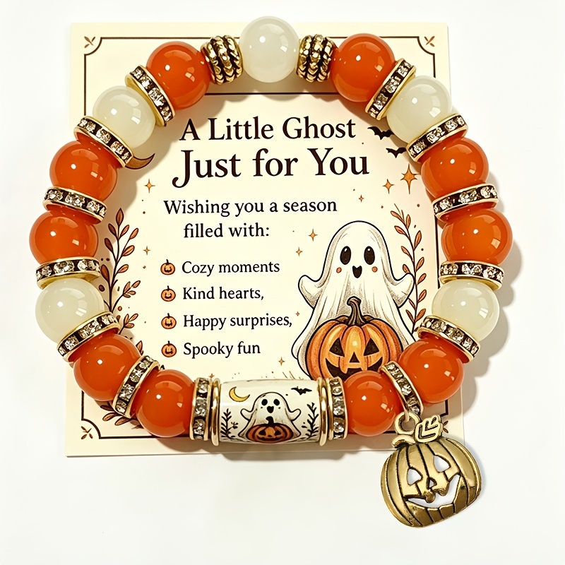 TEMU Halloween And Pumpkin Pendant Bracelet, Women's Style, Beaded Accessory For Halloween Parties, Costumes, And Holiday Gifts
