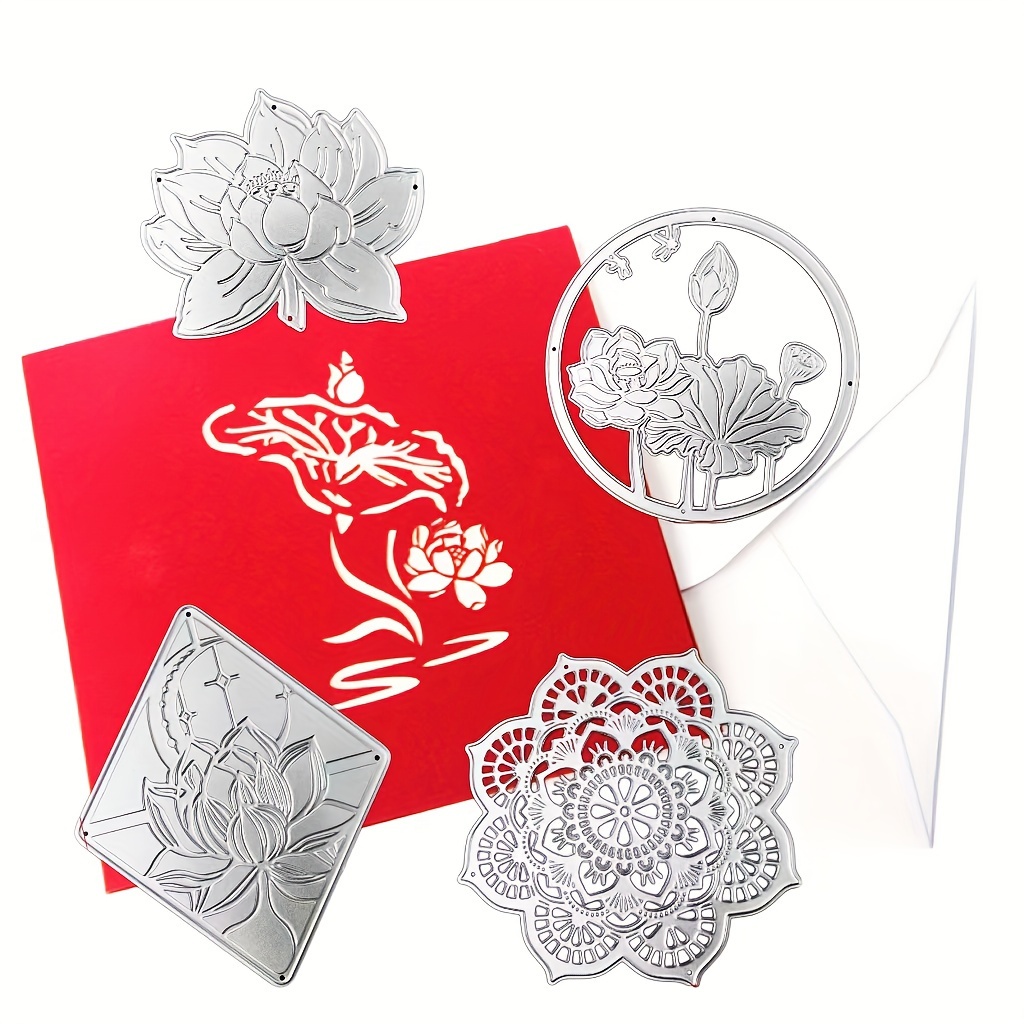 

4-piece For Lotus Flower Metal Cutting Dies Set For Diy Scrapbooking, Card Making & Paper Crafts - Silvery