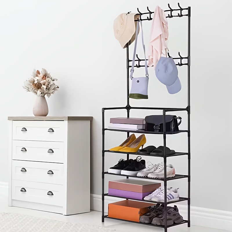 TEMU Coat Rack, 5-tier Multifunctional Metal Coat Rack With 10 Double Hooks - Space-saving Storage Solution For , Living Rooms, Bathrooms And -