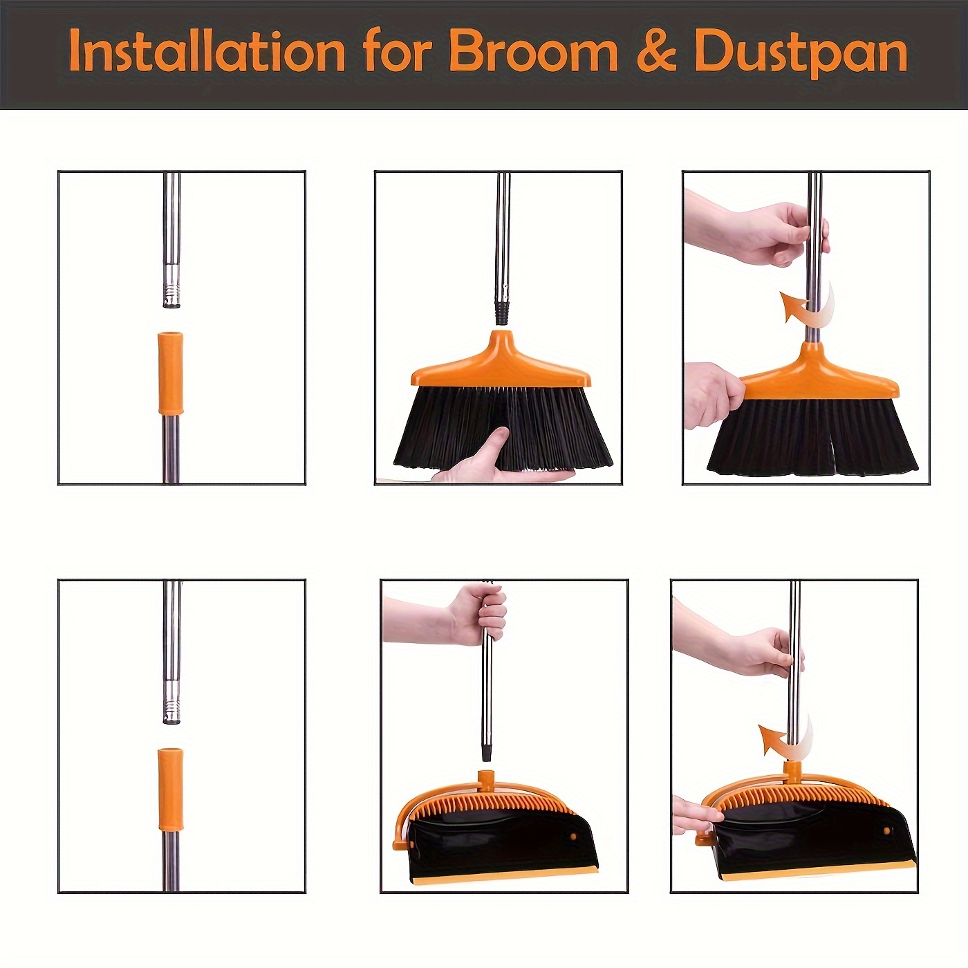 1pc broom and dustpan set household broom cleaning for office home kitchen   floor use upright standing dustpan broom set 36in 49in Product details 0