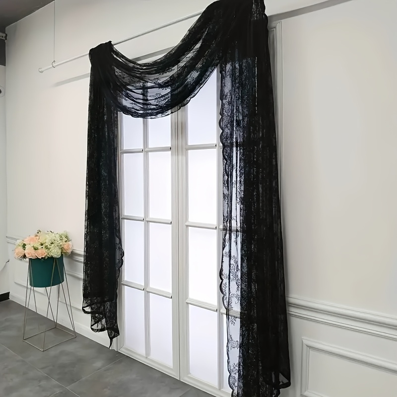 TEMU 1pc Black Elegant Lace Curtain, Suitable For Kitchen, Bedroom, Wedding Study, Coffee Shop, Living Room Home Decor, Bed Cover With Lace Edge,