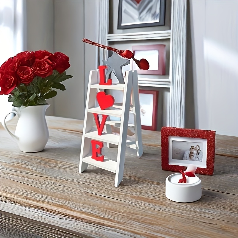 

1pc Classic Wooden Love Ladder Tabletop Decor, Red Glitter Heart & Letters, Romantic Wedding Theme, Multipurpose English Word Art , Ideal Valentine's Day Gift And Home Decoration, Rustic Wedding Decor