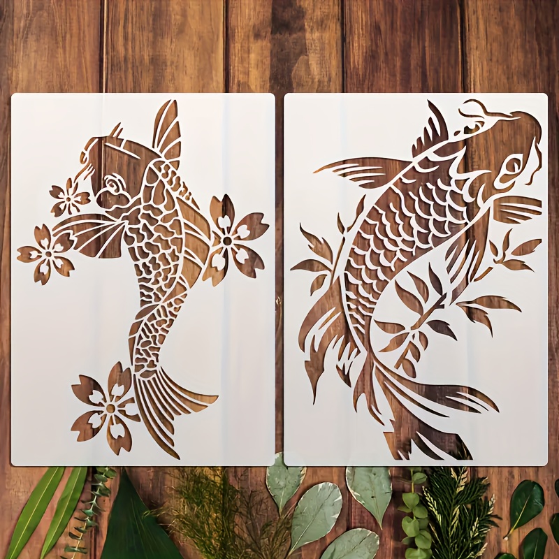 TEMU 2 Fish Templates, Carp Template, 29.7*21.0 Cm, Washable, Flexible, Reusable Painting Stencils, Suitable For Furniture, Walls, Fabrics, Glass,
