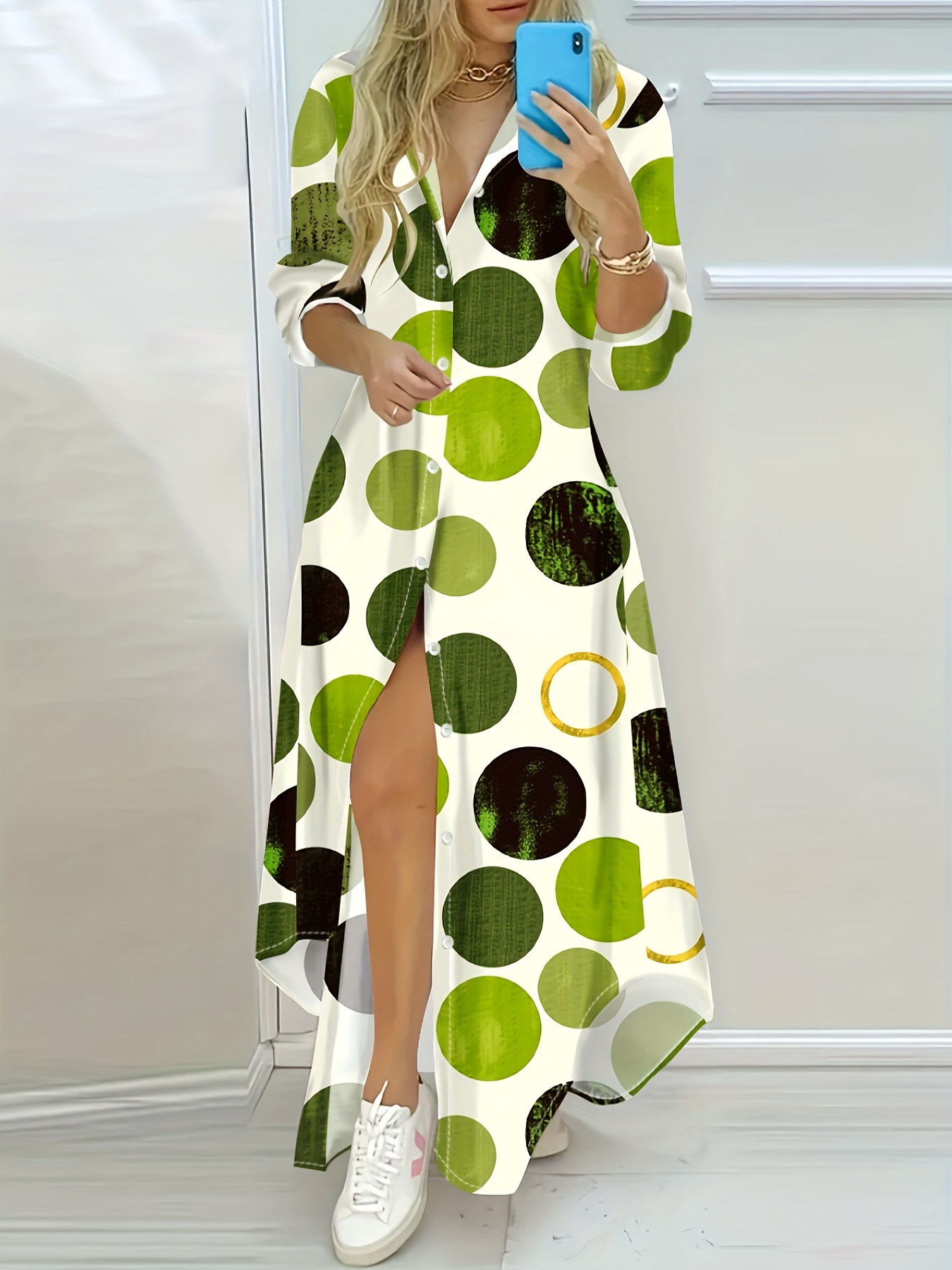 black mermaid dress prom Crew Neck Polka Dot 1950s Dress with Short Sleeves – FancyVestido main image 0