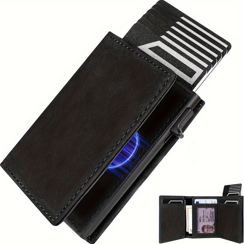 TEMU Sleek Ultra-thin Wallet With Pop-up Credit Card Holder & Coin Pocket - Men's Fashion Accessory