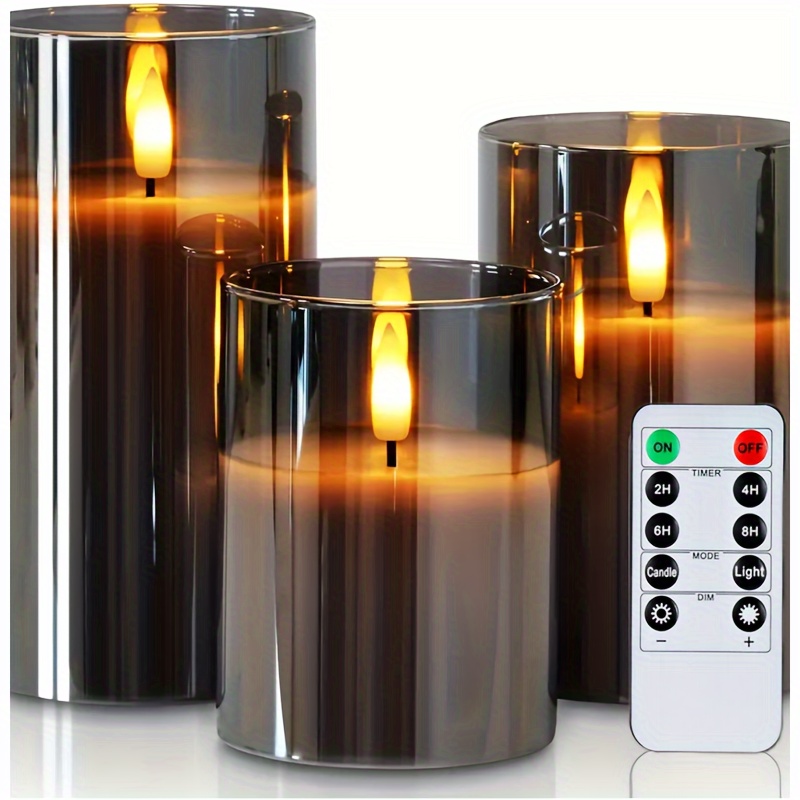Noel Alevsiz Mum Seti Uzaktan Kumandalı, Şişe Kaplarda 3 Parça Plastik Sahte Mum, Kristal Süslemeli LED Aydınlatma, Yuvarlak Tek Fitilli, Pillerle Çalışan, Pillersiz Oturma Odası Dekorasyonu için