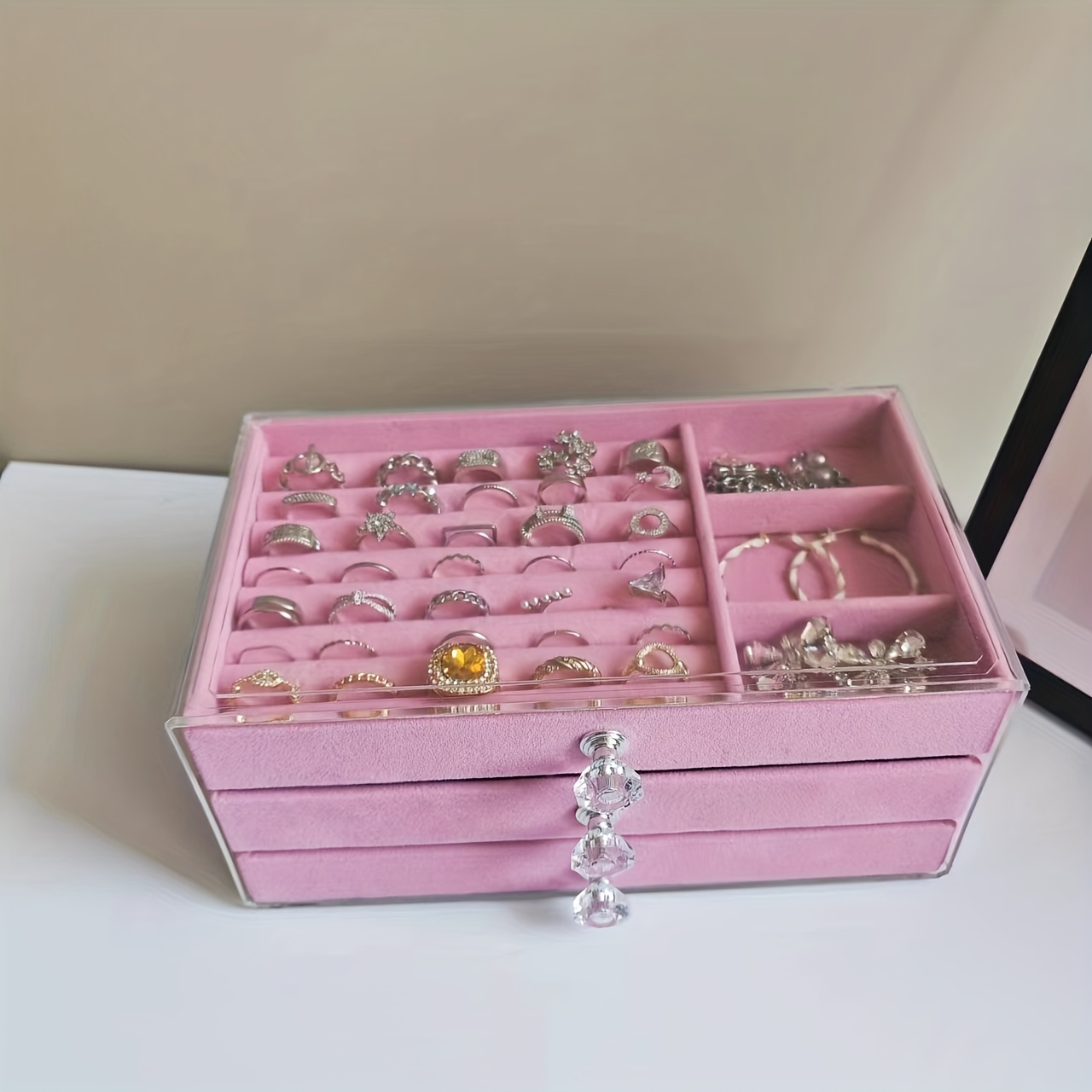 1pc 3 Layer Flannelette Lockable Jewelry Storage Box, selling Antique Flannelette Jewelr