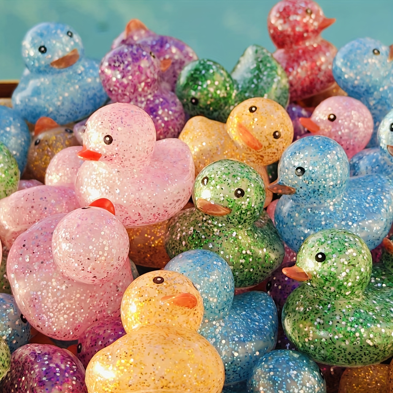 

50/100-piece Sparkling Glitter Ducks - Vibrant, Transparent Pvc Tabletop Decor For Parties & Holidays, Indoor/outdoor Use