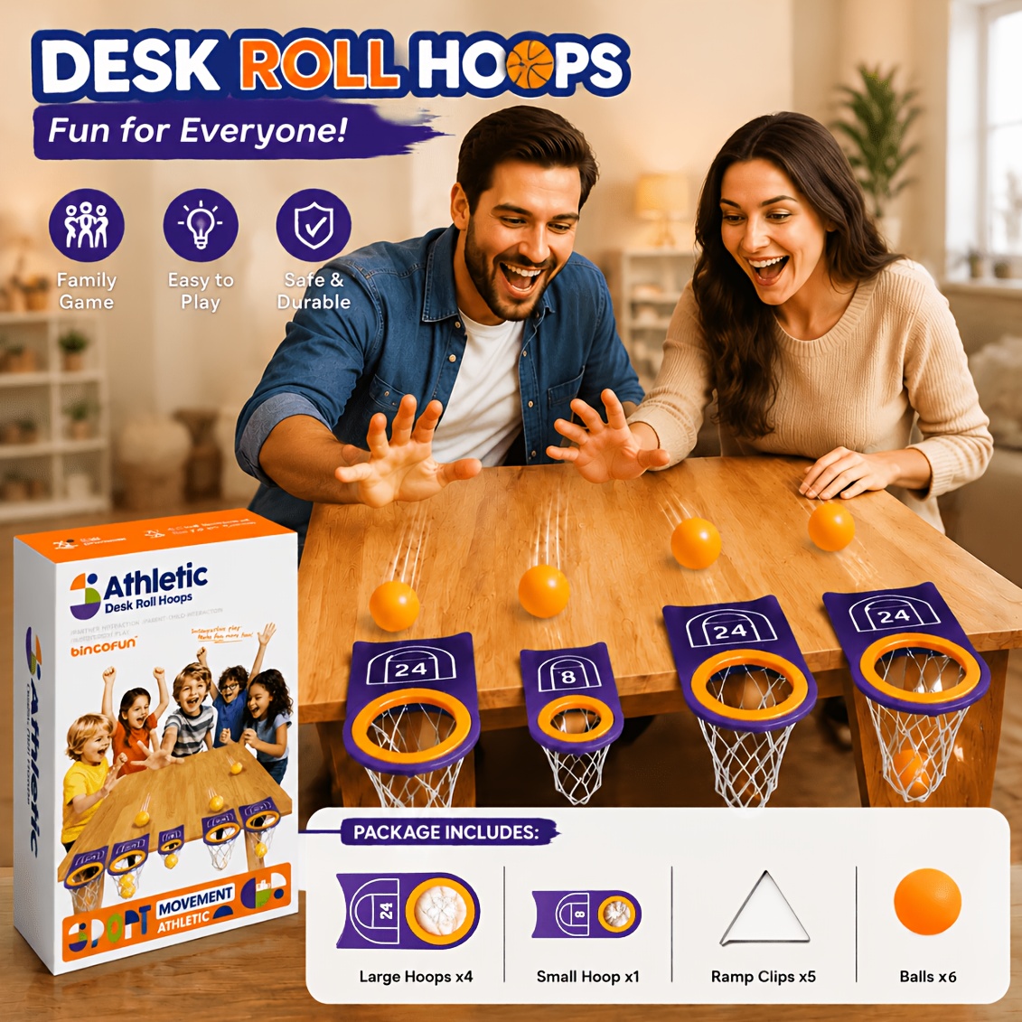 TEMU Fun Desktop Table Tennis Throwing Challenge Game, Includes 4 Large Hoops, 1 Small Hoop   6 Pong Balls, A Tabletop Interactive Game Suitable For