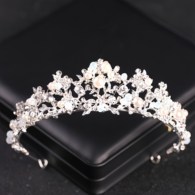 

Luxury Imitation Crystal & Faux Pearl Tiara Headband, Fashionable Bridal Wedding Hair Accessory, Elegant Party Festive Performance Crown Headpiece