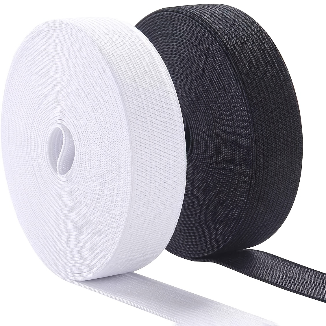 E-shop 2 Rollen Nähgummiband, 1 Zoll breit, dickes und hochelastisches Strickgewebe, Nähgürtel, (5 Yards in Weiß, 5 Yards in Schwarz)