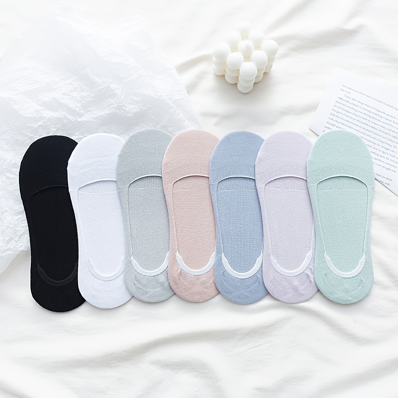 Image of 7 Pairs Women No Show Socks, Non-slip Silicone Grip, Low Cut Invisible Socks, Breathable Non-slip For Flats, Boat Shoes, Sneakers, Summer Casual