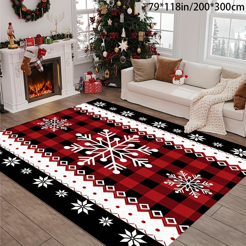 

Christmas Eve New Year Snowflake Black Area Rug Room Bedroom Machine Washable Non-slip Backing Living Room Bedroom Study Dining Room Home Office Entry Door Indoor Decorative Carpet Floor Mat