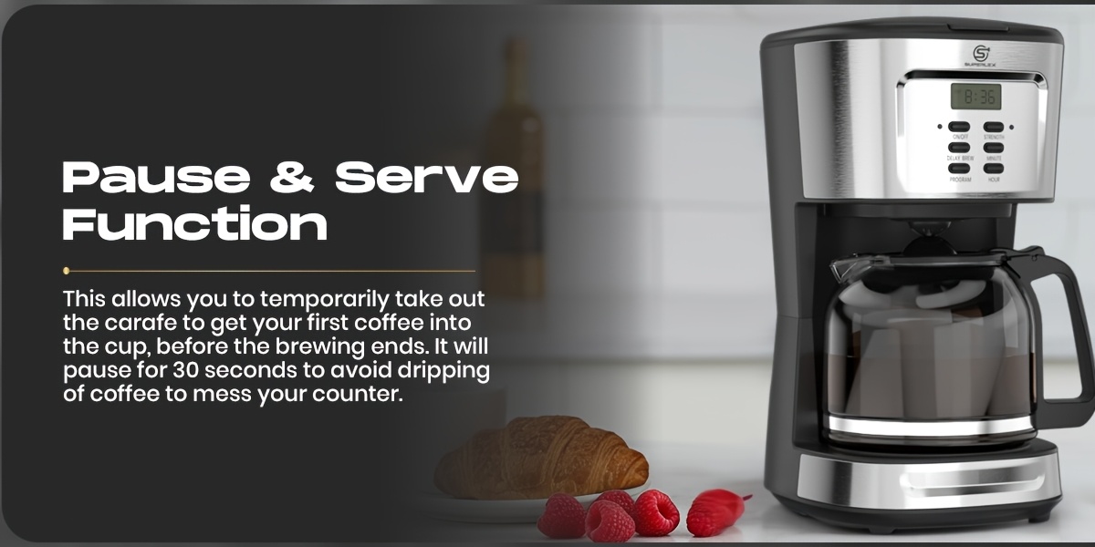 SUPERLEX Filter Coffee Machine 1.5L 12 Cups with 900W 6 Functions Strength, Timer, LCD Display, Dishwasher-Safe Glass Carafe Compact Black