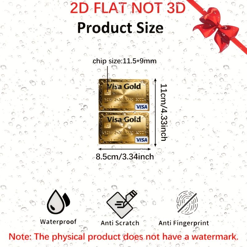 2pcs Brushed Golden Visa Golden Card Credit Card Sticker Used For Ebt, Transportation, Keys, Credit Cards, Debit Cards, Card Skins, Protect Bank Cards, No Bubbles, Suitable For Small Chip Cards
