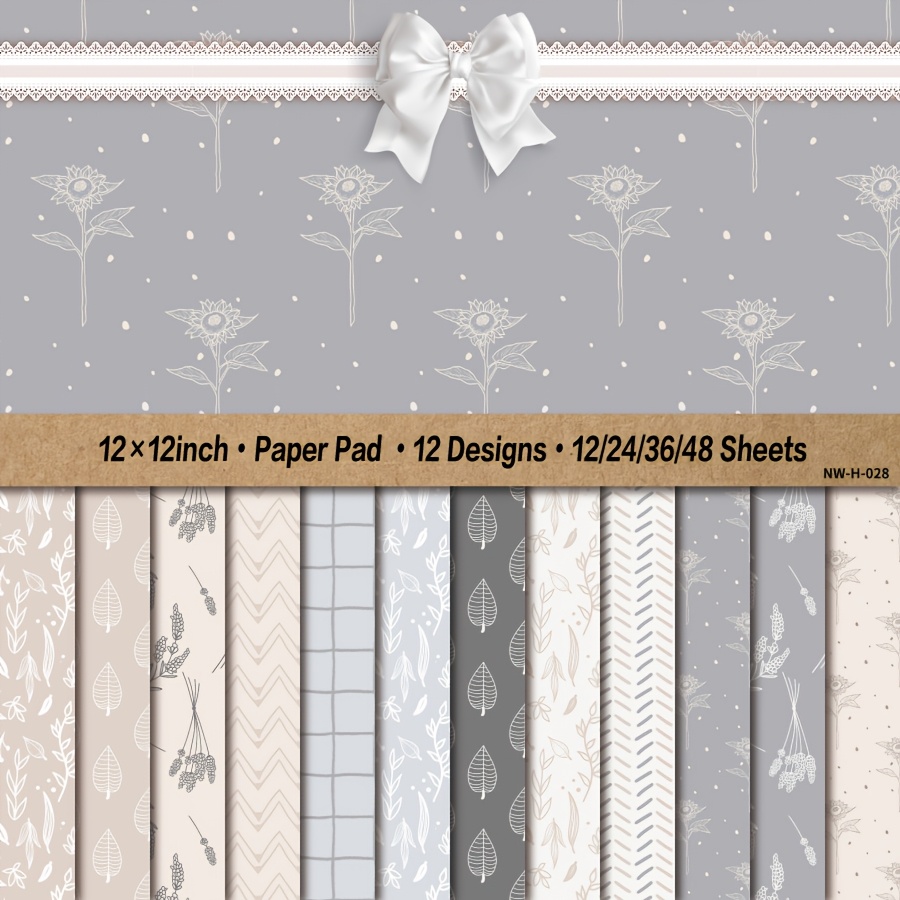 

12/24/36/48 Sheets Beige Plant Art Paper Pad - 12x12 Inch Craft Cardstock With Botanical & Geometric Patterns For Diy Card Making, Decorative Backgrounds, And Crafting Supplies, Card Making Supplies