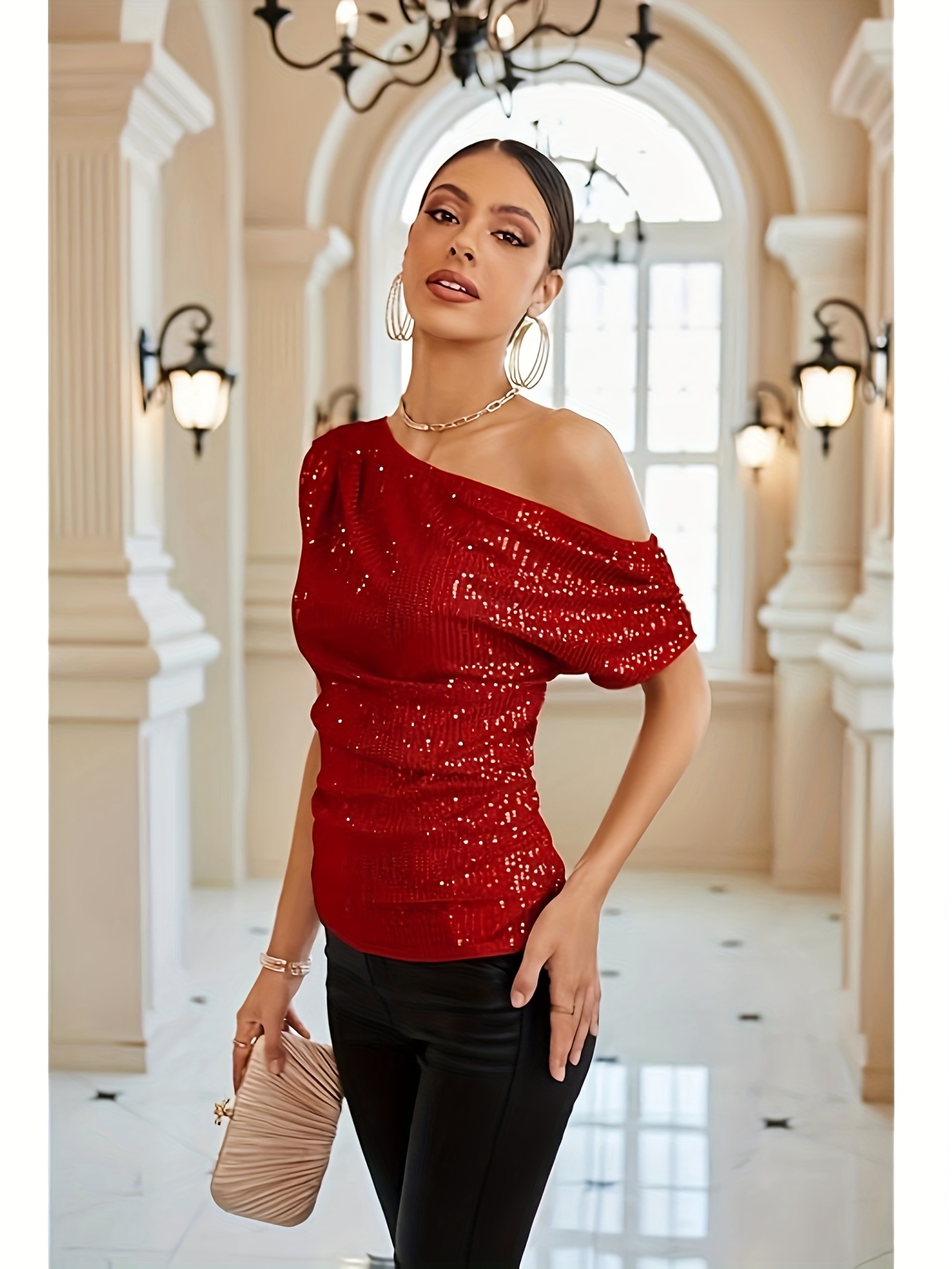 women's elegant one-shoulder party t-shirt formal event top with