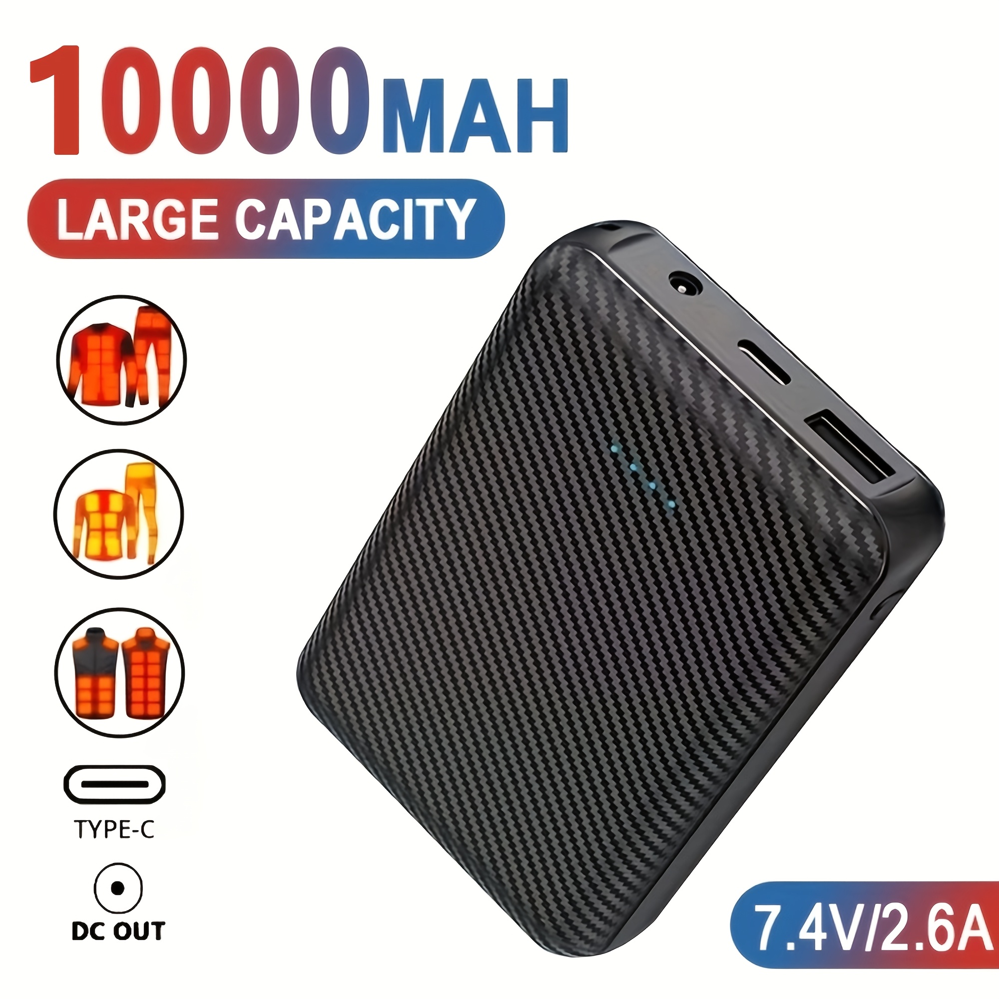 Dc7.4v Power Bank 10000mah Portable Charger, 1pc/2pcs, Phone External Battery Heated Jacket Battery For Heated Jacket Vest Socks